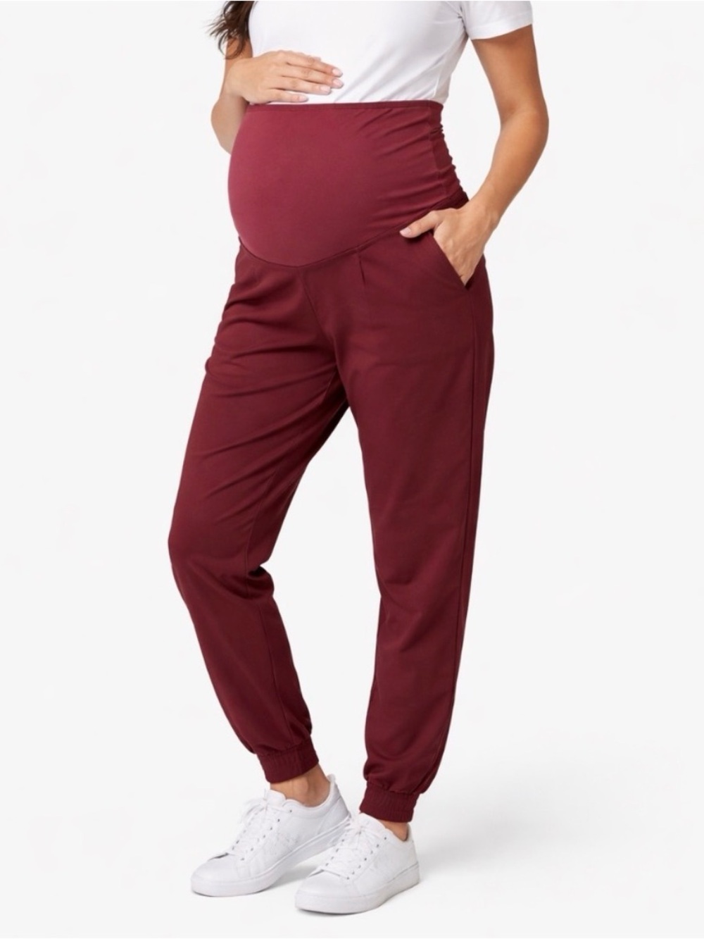 Figs Zamora Maternity Jogger Scrub Pants in Burgundy Large